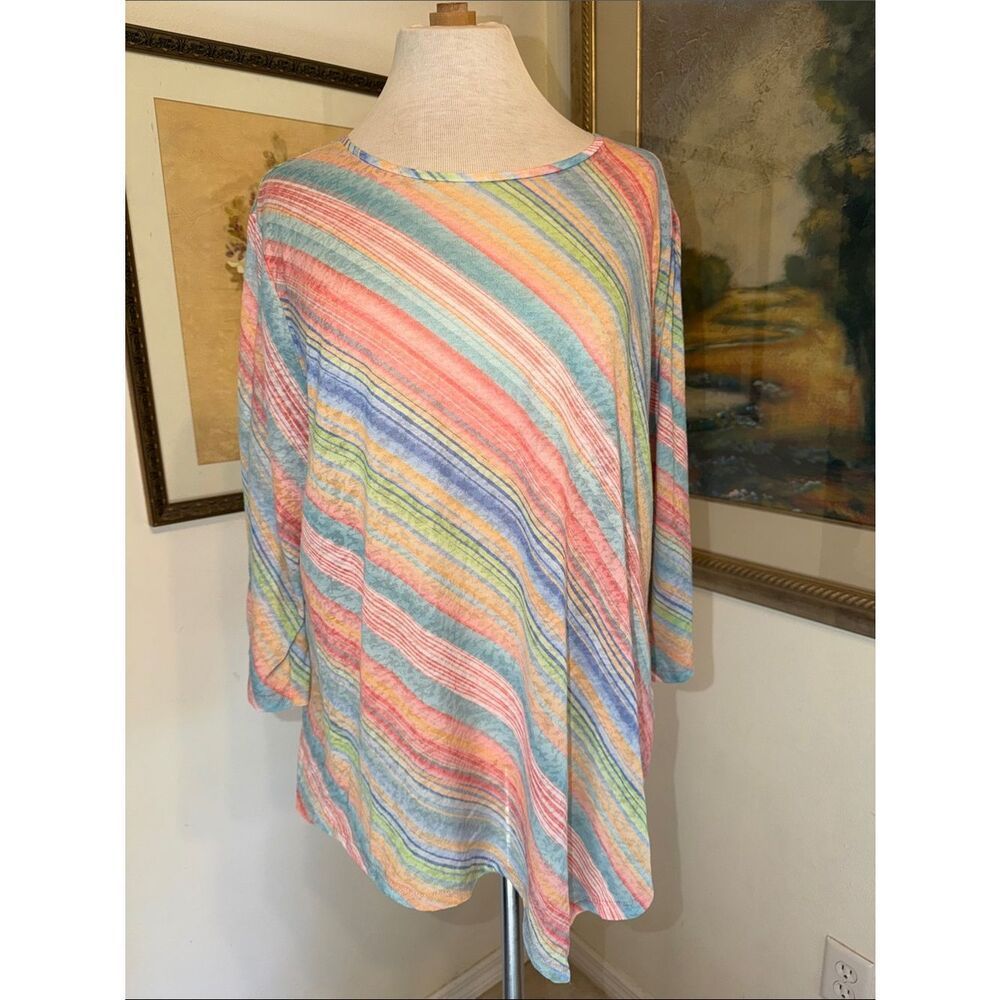 Ruby Rd. Favorites Woman Pastel Multicolor Striped Asymmetrical Top Size 1x